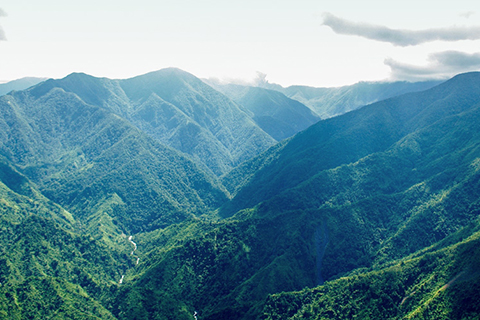 Blue John Mountains with blue layered effects of mountains one after the other in a forest.