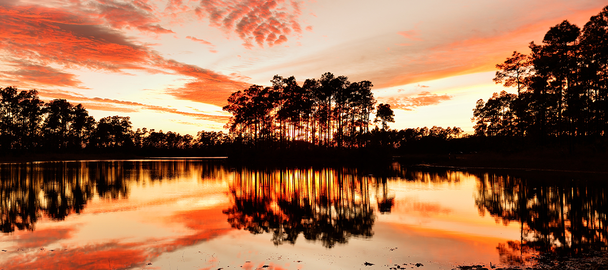 Long Pine Key Lake at Sunset, Everglades National Park, Florida, USA. Everglades National Park is a U.S. National Park in Florida that protects the southern 20 percent of the original Everglades